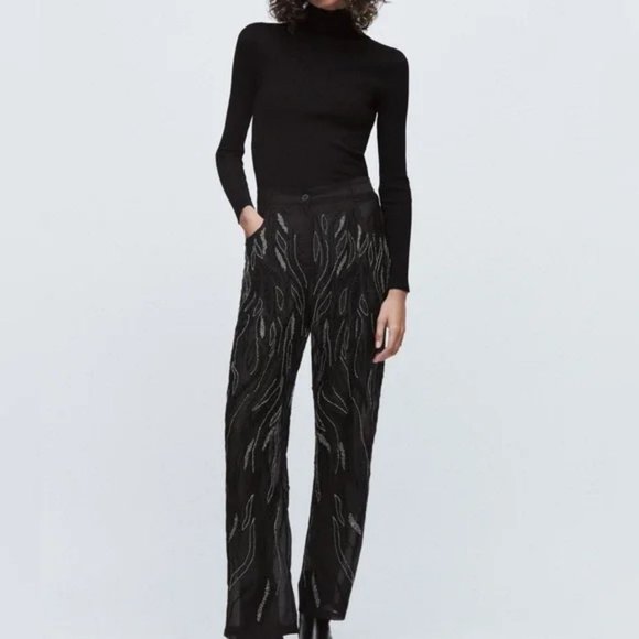 RARE ZARA BEADED PANTS LIMITED EDITION - Picture 1 of 4